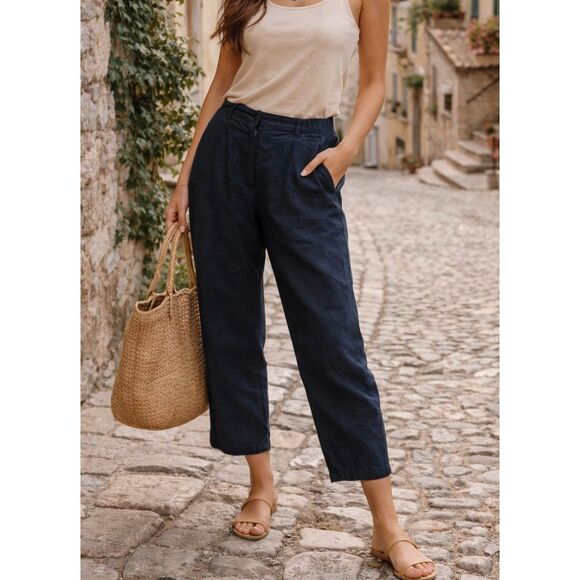 Talbots Pants - Talbots Vintsge pure Irish linen black cropped pant size 8